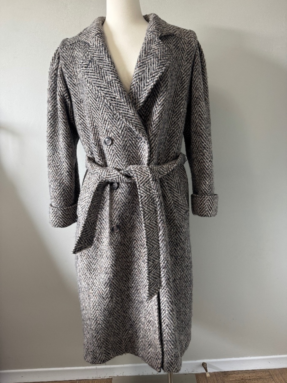 Castle Island Vintage Irish Tweed Pure Wool Belted Trench OverCoat 1970s - M-L